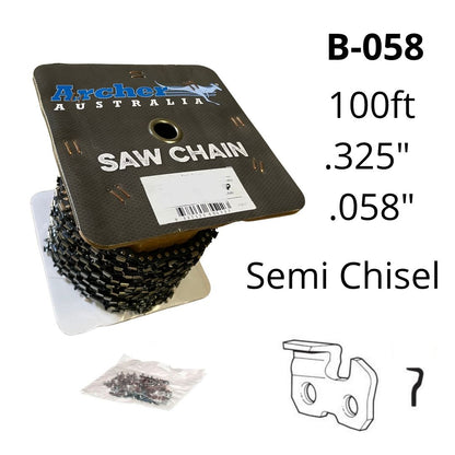 Archer Saw Chain, 100ft, 325 .058, Semi Chisel