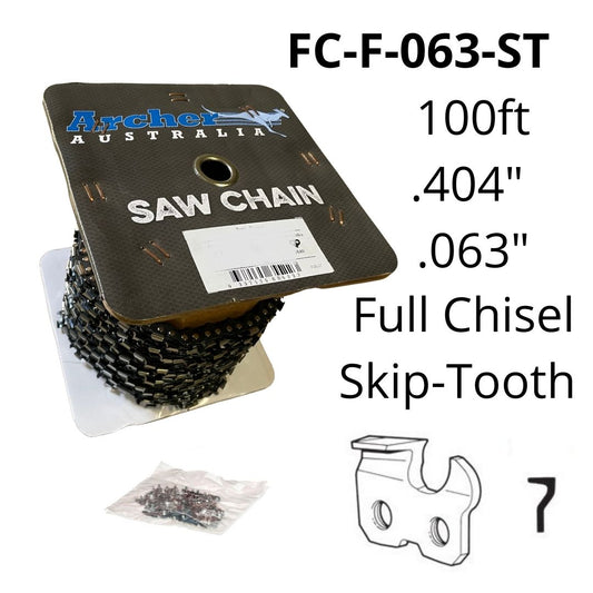 Archer Saw Chain, 100ft, .404 .063, Skip Tooth, Full Chisel