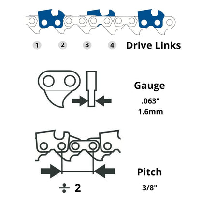 TUNGSTEN CARBIDE CHAINSAW CHAIN 3/8" .063" Full Chisel